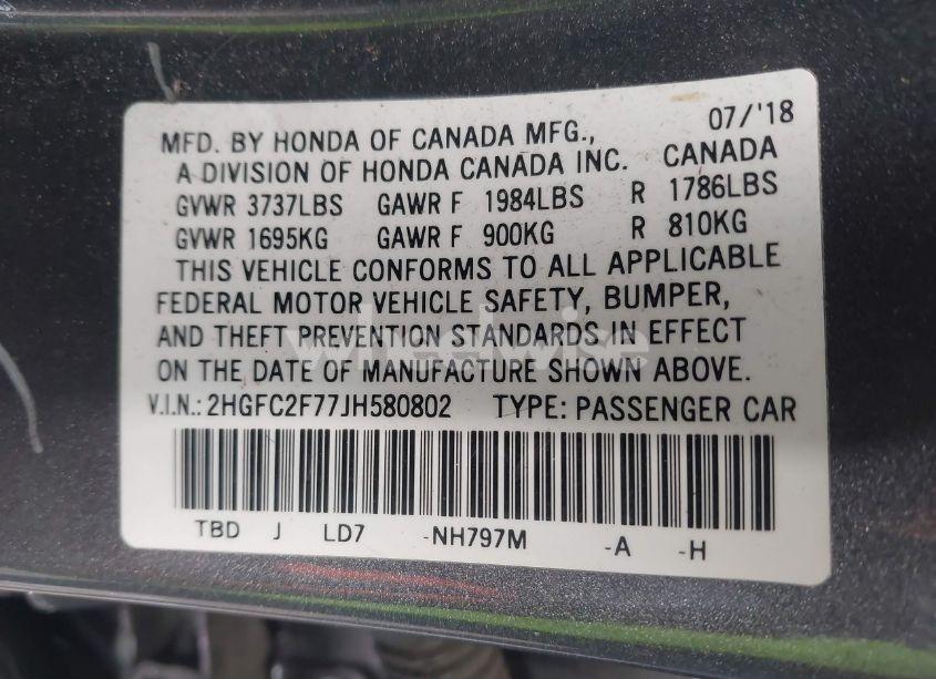 Photo 9 of 2018 Honda Civic EX (VIN 2HGFC2F77JH580802)