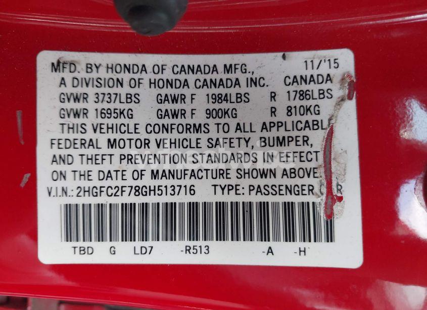 Photo 9 of 2016 Honda Civic EX (VIN 2HGFC2F78GH513716)