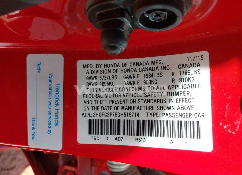 Photo 9 of 2016 Honda Civic EX (VIN 2HGFC2F78GH516714)