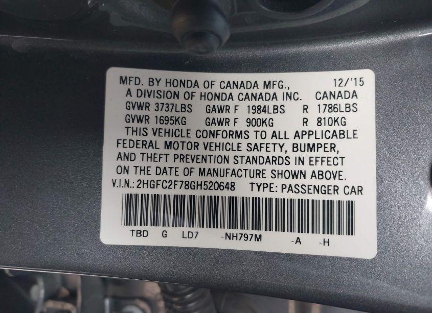 Photo 9 of 2016 Honda Civic EX (VIN 2HGFC2F78GH520648)