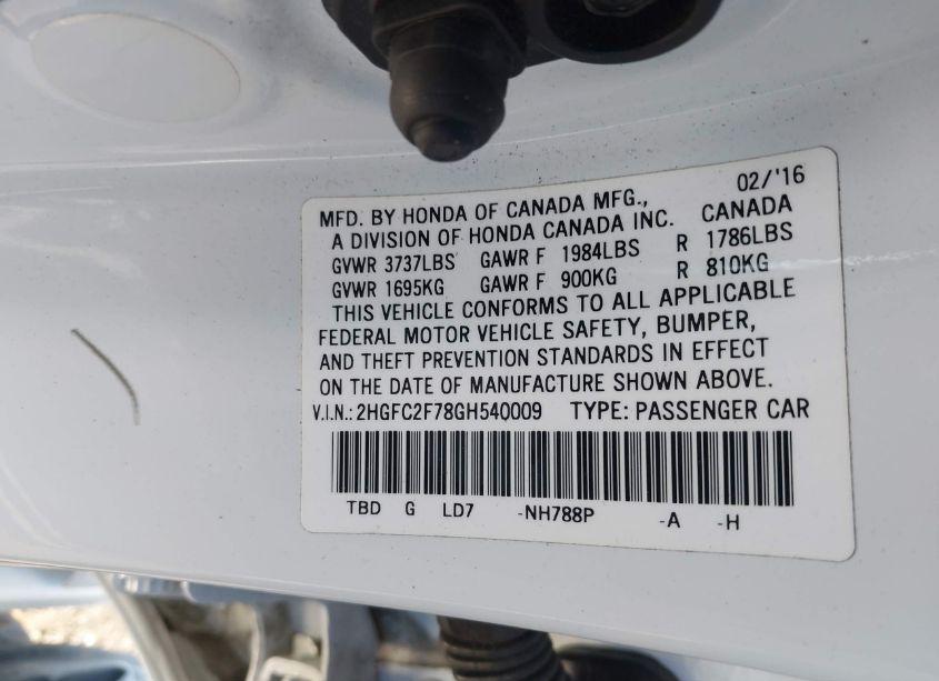 Photo 9 of 2016 Honda Civic EX (VIN 2HGFC2F78GH540009)