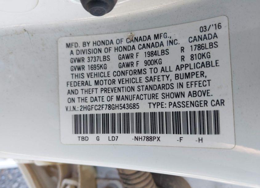 Photo 9 of 2016 Honda Civic EX (VIN 2HGFC2F78GH543685)