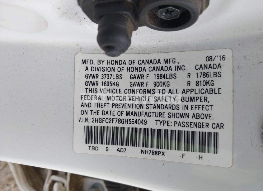 Photo 9 of 2016 Honda Civic EX (VIN 2HGFC2F78GH564049)