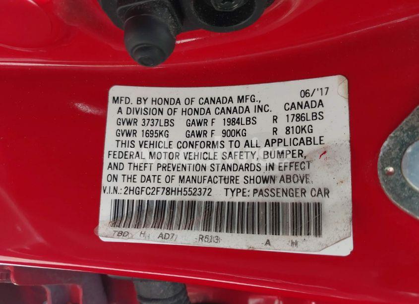 Photo 9 of 2017 Honda Civic EX (VIN 2HGFC2F78HH552372)