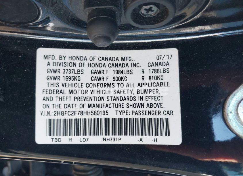 Photo 9 of 2017 Honda Civic EX (VIN 2HGFC2F78HH560195)