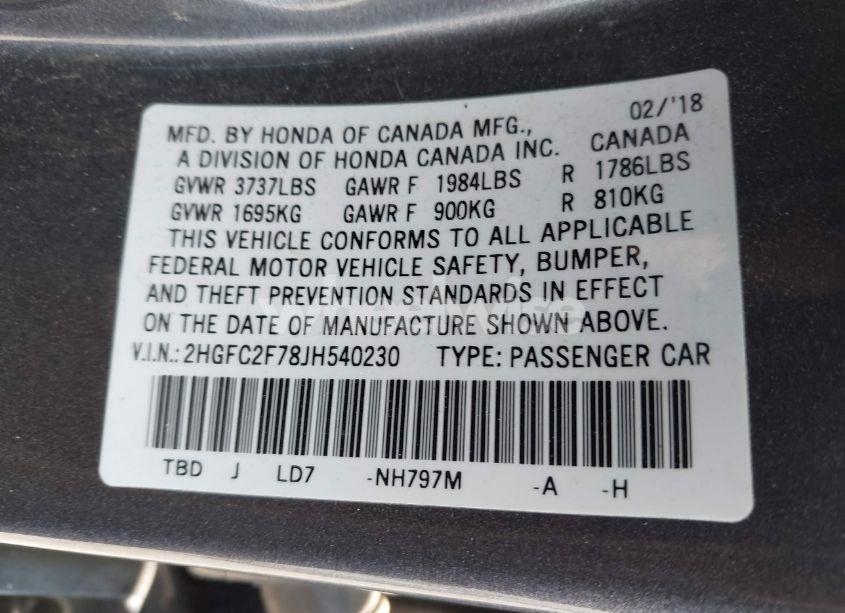 Photo 9 of 2018 Honda Civic EX (VIN 2HGFC2F78JH540230)