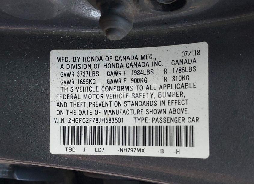 Photo 9 of 2018 Honda Civic EX (VIN 2HGFC2F78JH583501)