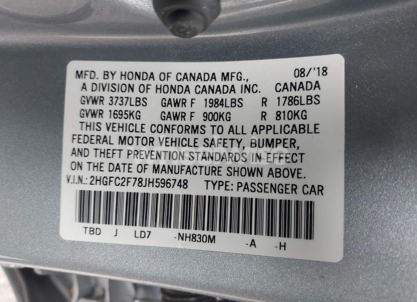 Photo 9 of 2018 Honda Civic EX (VIN 2HGFC2F78JH596748)