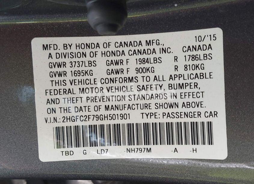 Photo 9 of 2016 Honda Civic EX (VIN 2HGFC2F79GH501901)