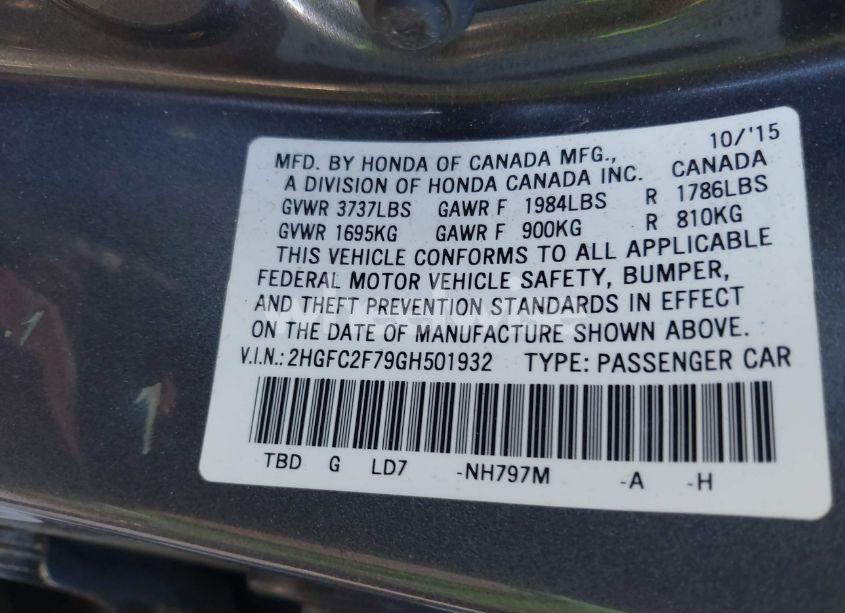 Photo 9 of 2016 Honda Civic EX (VIN 2HGFC2F79GH501932)