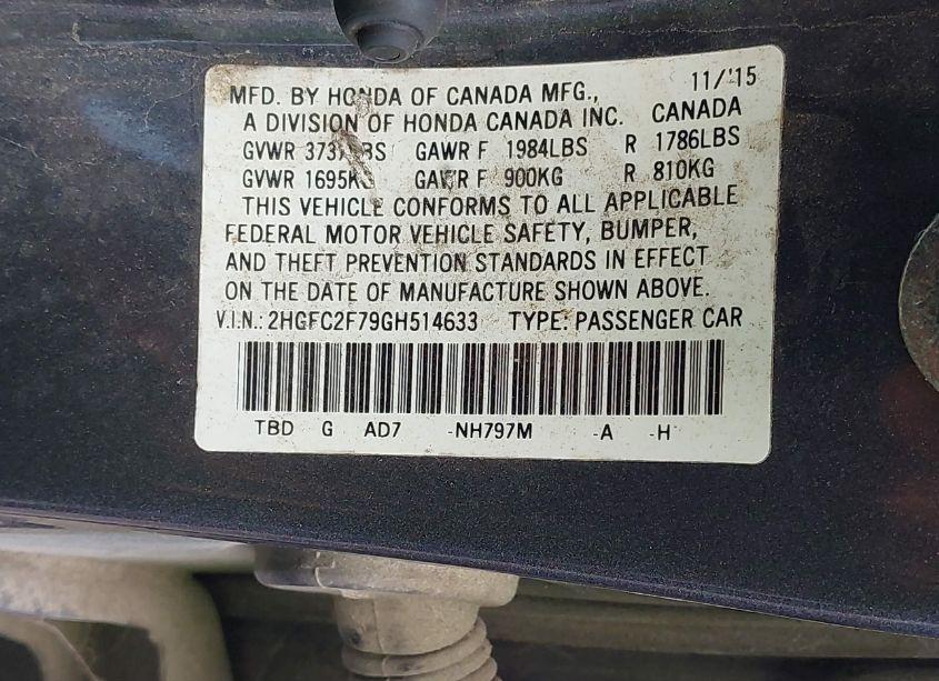 Photo 9 of 2016 Honda Civic EX (VIN 2HGFC2F79GH514633)
