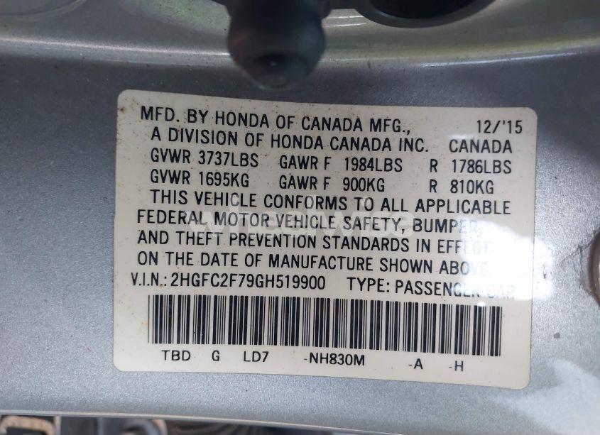 Photo 9 of 2016 Honda Civic EX (VIN 2HGFC2F79GH519900)