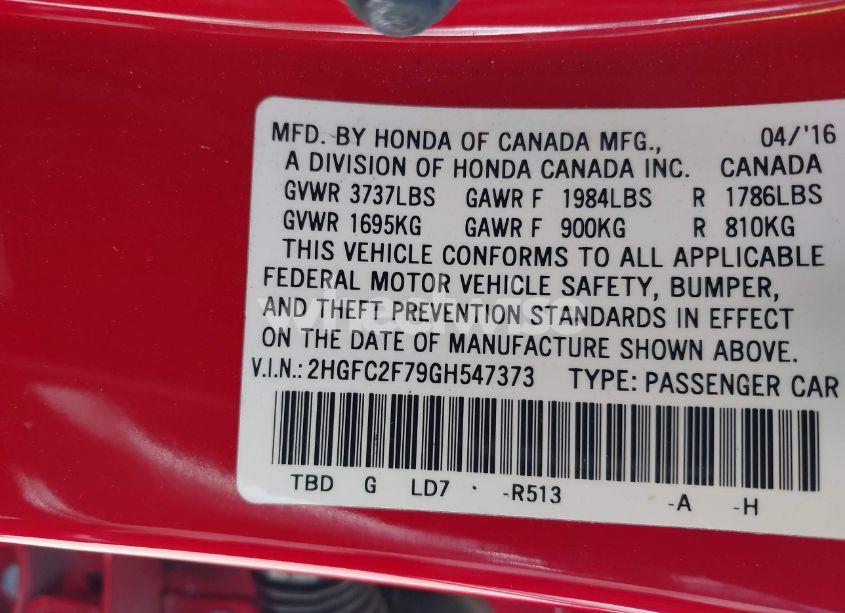 Photo 9 of 2016 Honda Civic EX (VIN 2HGFC2F79GH547373)