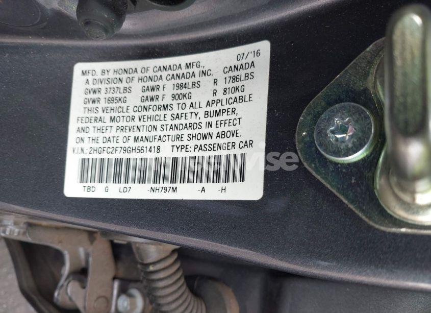 Photo 9 of 2016 Honda Civic EX (VIN 2HGFC2F79GH561418)