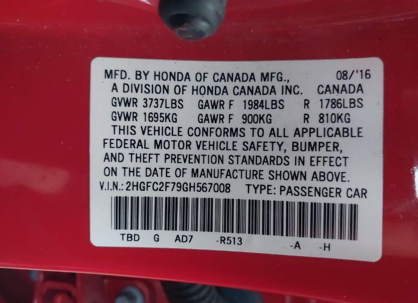 Photo 9 of 2016 Honda Civic EX (VIN 2HGFC2F79GH567008)