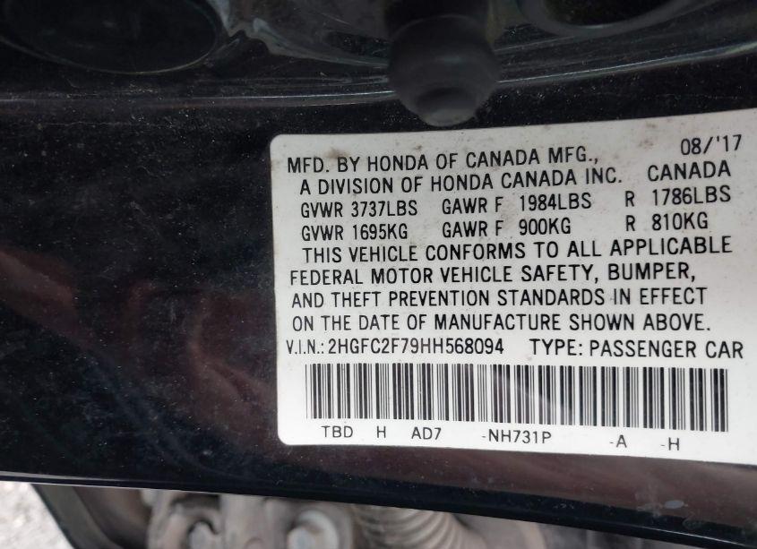 Photo 9 of 2017 Honda Civic EX (VIN 2HGFC2F79HH568094)