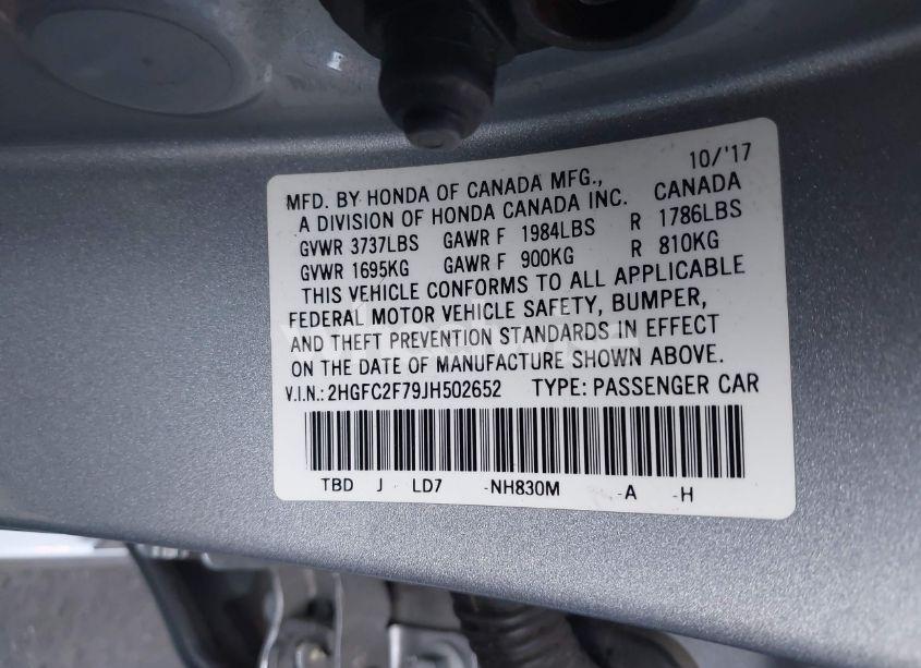 Photo 9 of 2018 Honda Civic EX (VIN 2HGFC2F79JH502652)