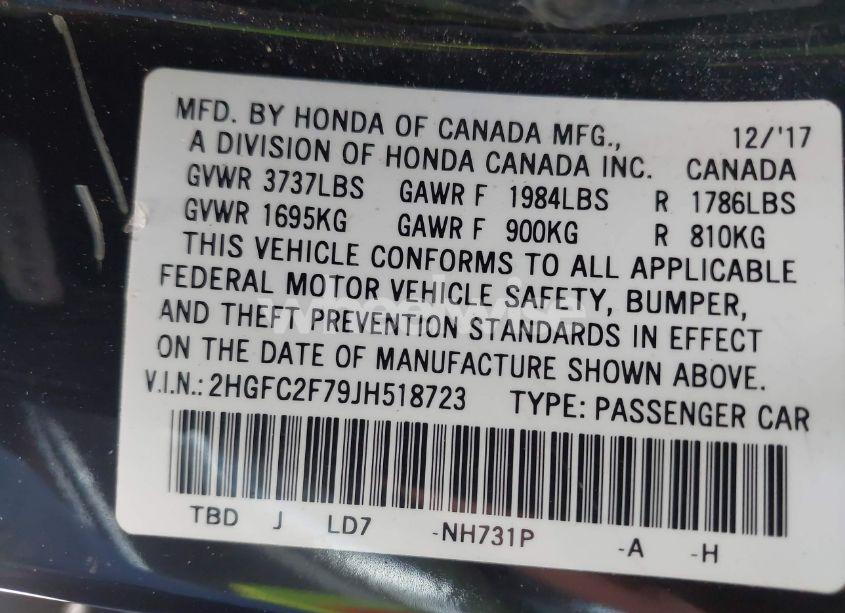 Photo 9 of 2018 Honda Civic EX (VIN 2HGFC2F79JH518723)