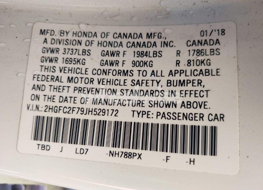 Photo 9 of 2018 Honda Civic EX (VIN 2HGFC2F79JH529172)