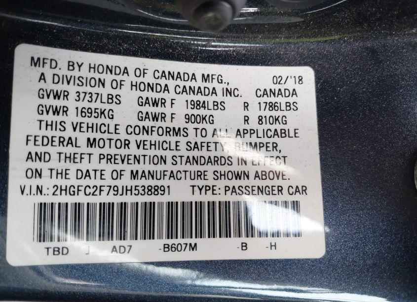 Photo 9 of 2018 Honda Civic EX (VIN 2HGFC2F79JH538891)