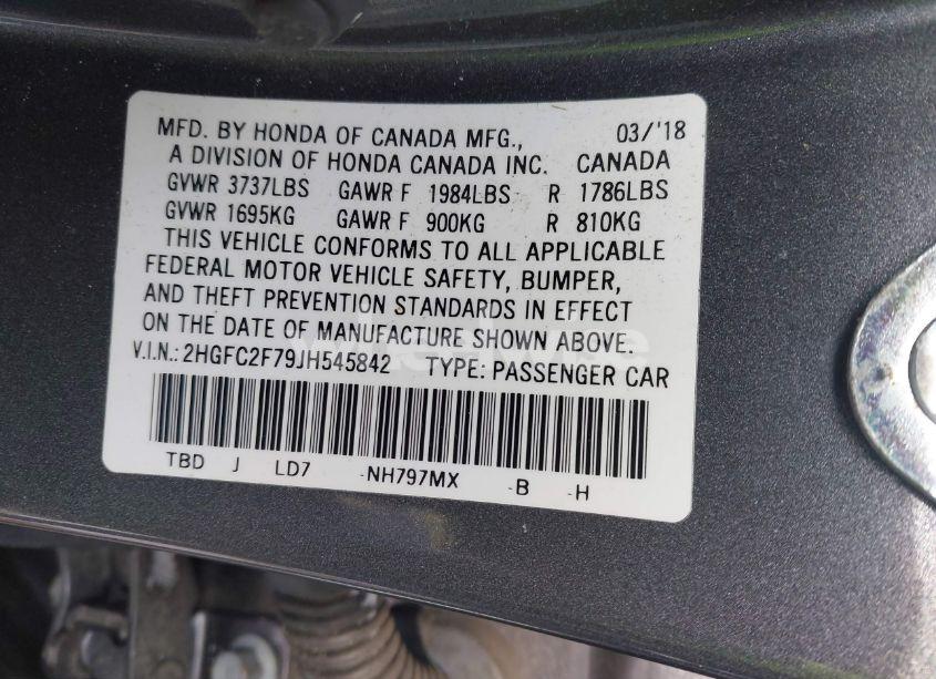 Photo 9 of 2018 Honda Civic EX (VIN 2HGFC2F79JH545842)