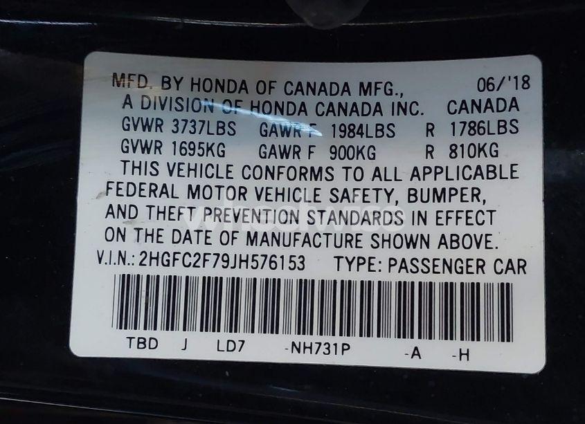 Photo 9 of 2018 Honda Civic EX (VIN 2HGFC2F79JH576153)