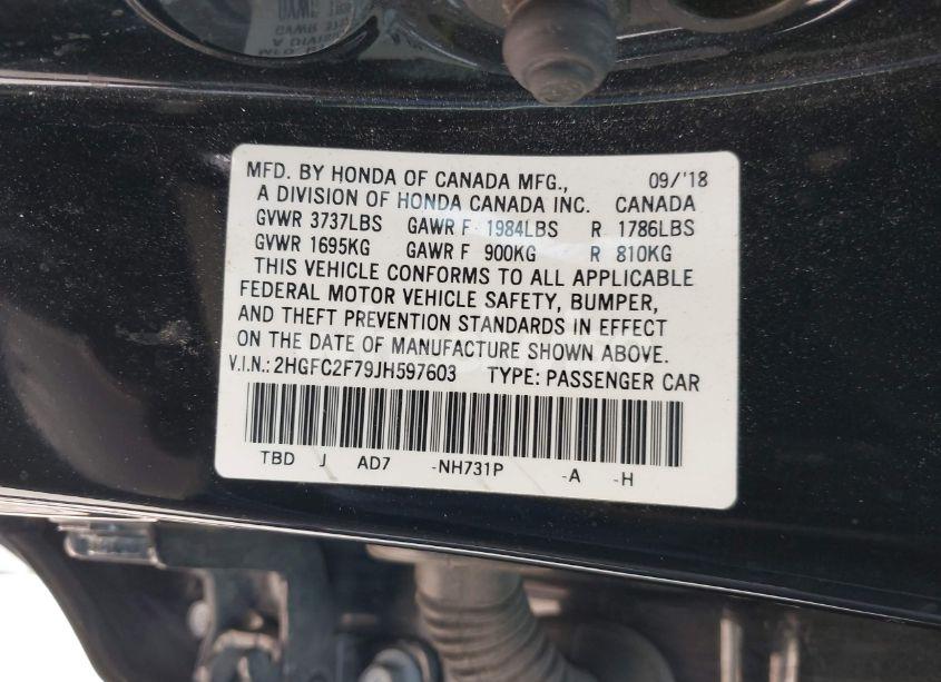 Photo 9 of 2018 Honda Civic EX (VIN 2HGFC2F79JH597603)