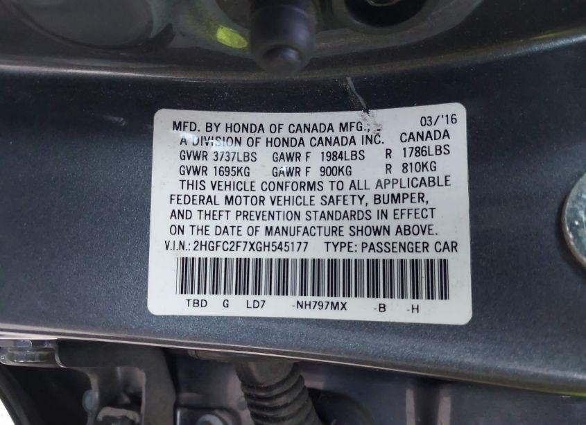 Photo 9 of 2016 Honda Civic EX (VIN 2HGFC2F7XGH545177)