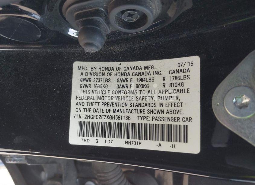 Photo 9 of 2016 Honda Civic EX (VIN 2HGFC2F7XGH561136)