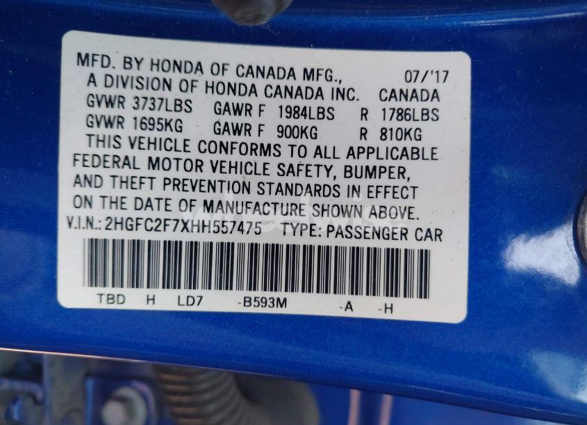 Photo 9 of 2017 Honda Civic EX (VIN 2HGFC2F7XHH557475)