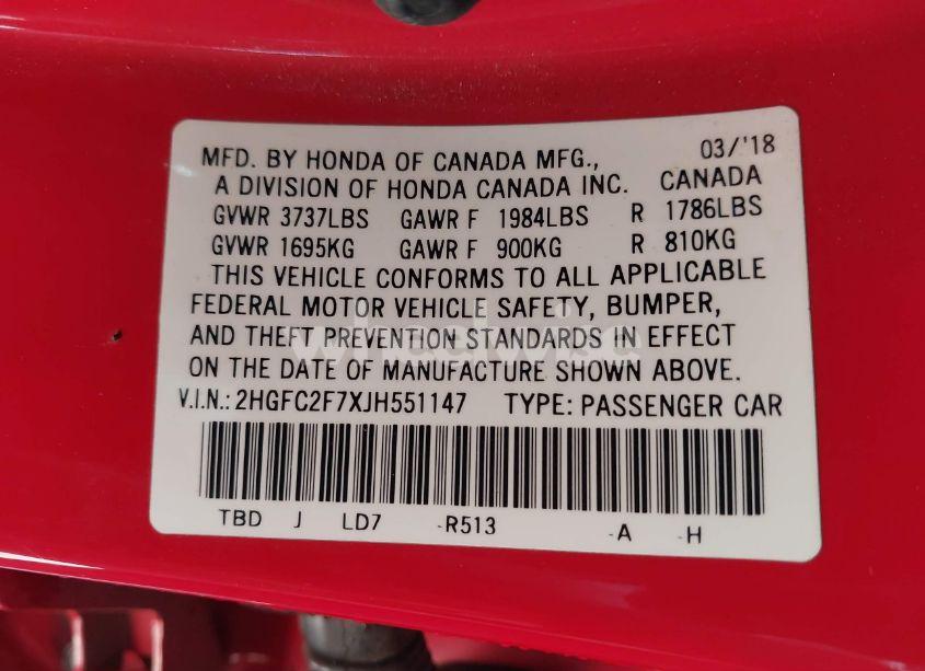 Photo 9 of 2018 Honda Civic EX (VIN 2HGFC2F7XJH551147)