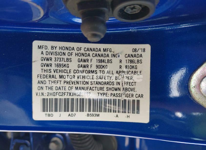 Photo 9 of 2018 Honda Civic EX (VIN 2HGFC2F7XJH588487)