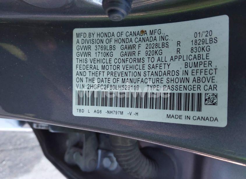 Photo 9 of 2020 Honda Civic SPORT (VIN 2HGFC2F80LH529119)