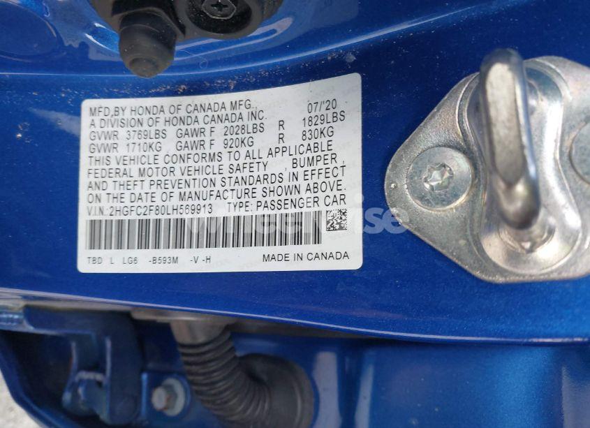 Photo 9 of 2020 Honda Civic SPORT (VIN 2HGFC2F80LH569913)