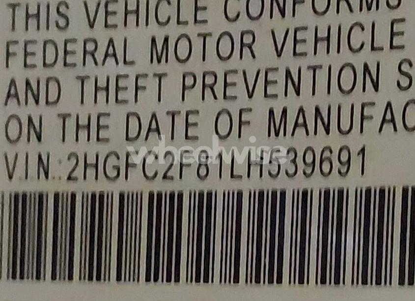 Photo 9 of 2020 Honda Civic SPORT (VIN 2HGFC2F81LH539691)