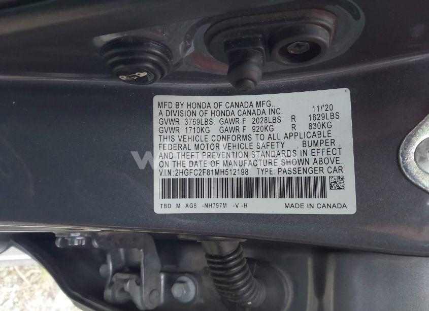 Photo 9 of 2021 Honda Civic SPORT (VIN 2HGFC2F81MH512198)