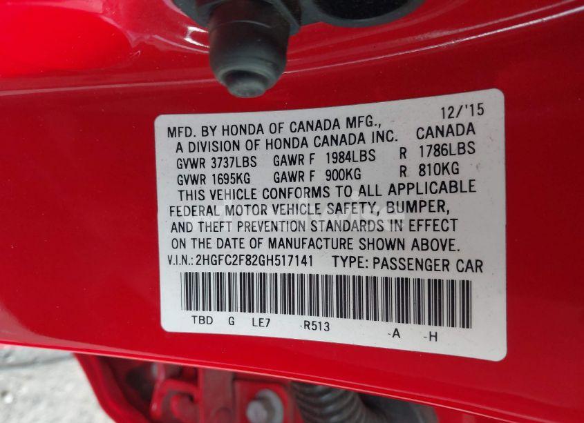 Photo 9 of 2016 Honda Civic EX (VIN 2HGFC2F82GH517141)