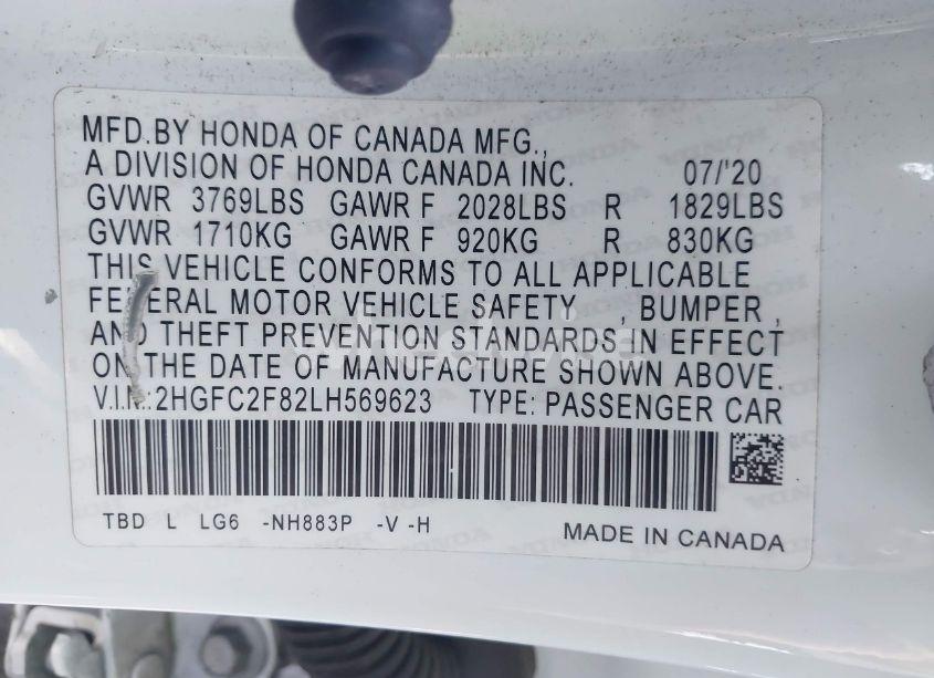 Photo 9 of 2020 Honda Civic SPORT (VIN 2HGFC2F82LH569623)