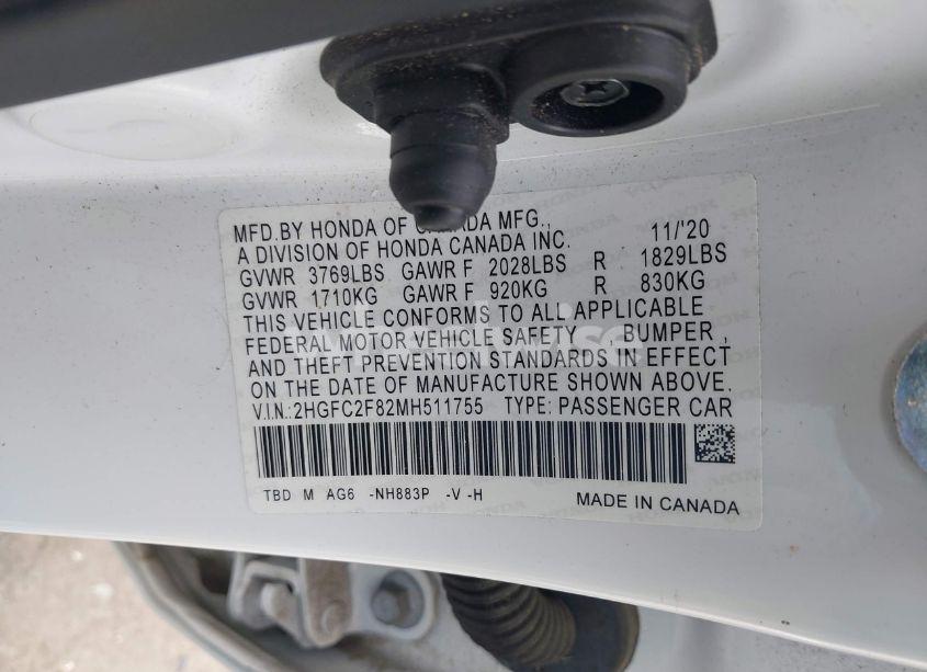 Photo 9 of 2021 Honda Civic SPORT (VIN 2HGFC2F82MH511755)