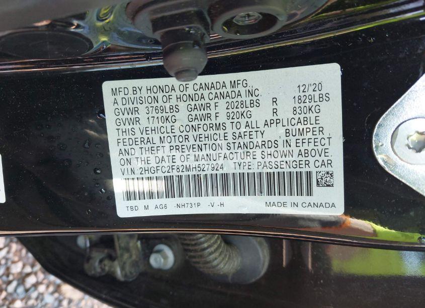 Photo 9 of 2021 Honda Civic SPORT (VIN 2HGFC2F82MH527924)
