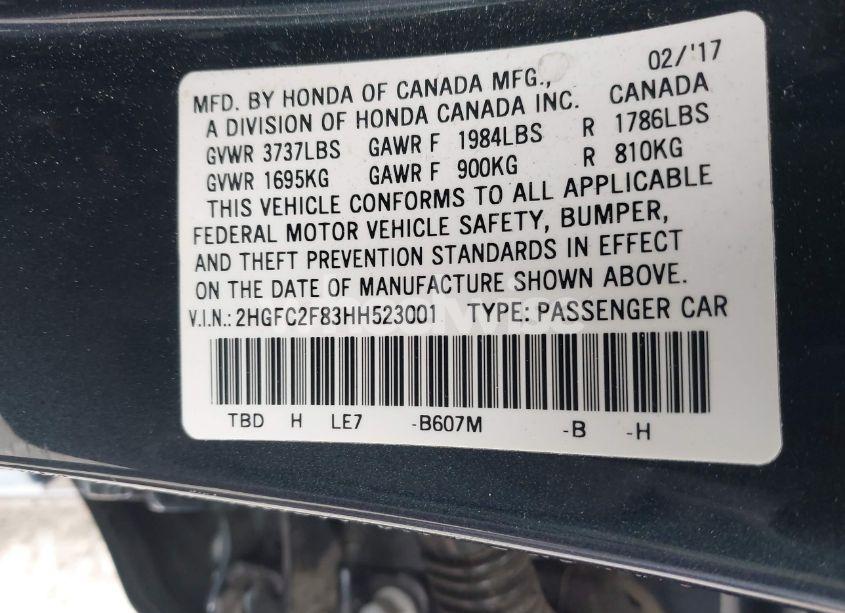 Photo 9 of 2017 Honda Civic EX (VIN 2HGFC2F83HH523001)