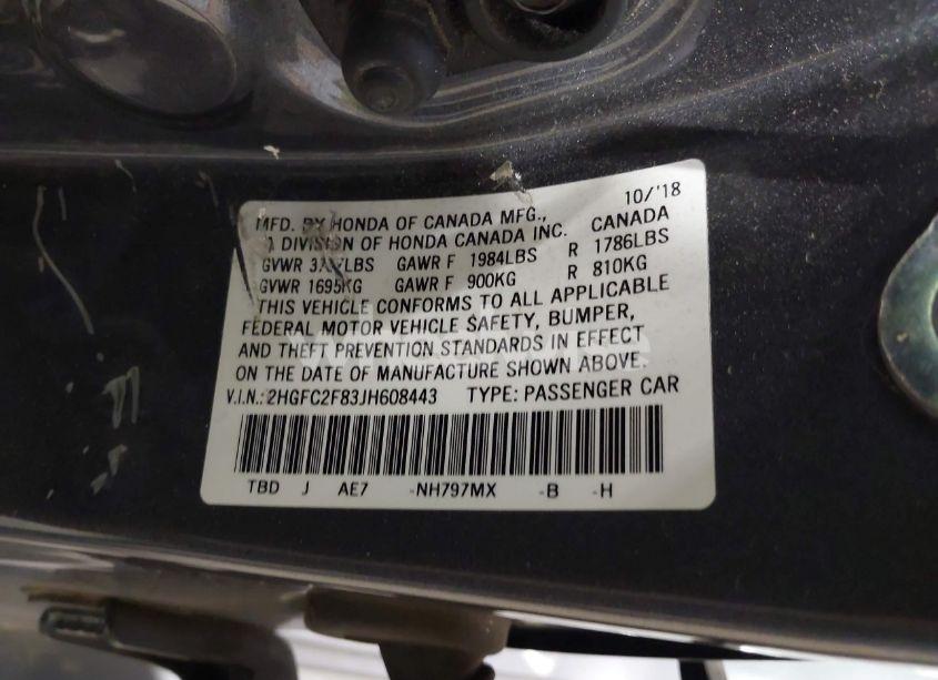 Photo 9 of 2018 Honda Civic EX (VIN 2HGFC2F83JH608443)