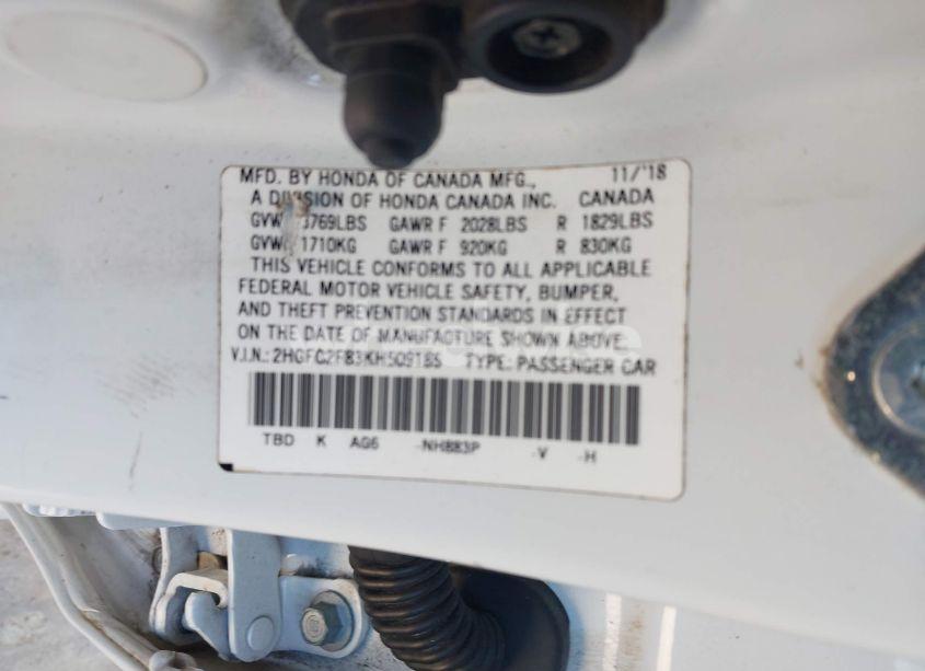 Photo 9 of 2019 Honda Civic SPORT (VIN 2HGFC2F83KH509185)