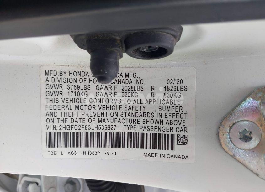 Photo 9 of 2020 Honda Civic SPORT (VIN 2HGFC2F83LH539627)