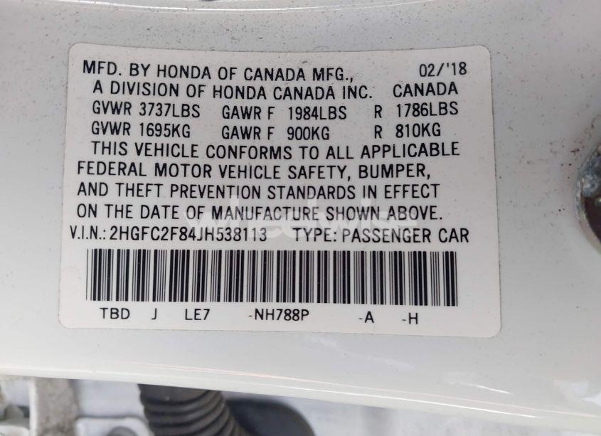 Photo 9 of 2018 Honda Civic EX (VIN 2HGFC2F84JH538113)