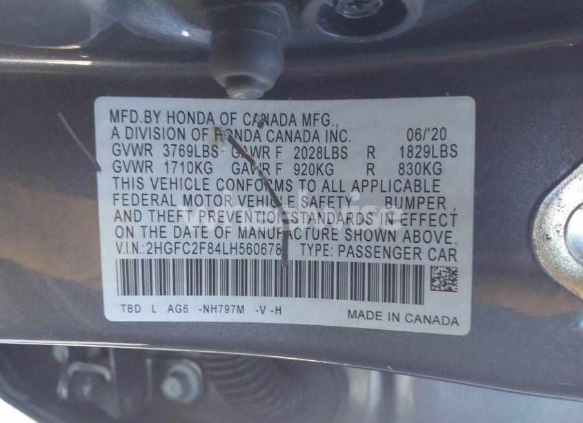 Photo 9 of 2020 Honda Civic SPORT (VIN 2HGFC2F84LH560678)