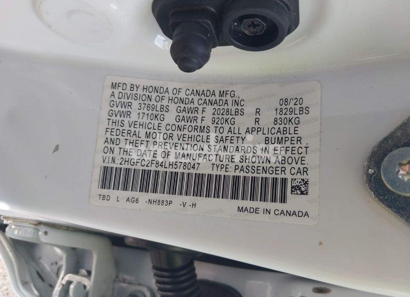 Photo 9 of 2020 Honda Civic SPORT (VIN 2HGFC2F84LH578047)