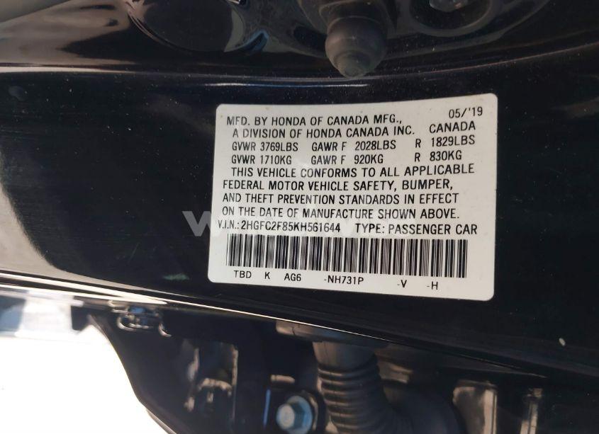 Photo 9 of 2019 Honda Civic SPORT (VIN 2HGFC2F85KH561644)
