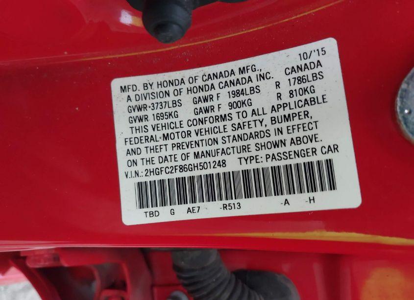 Photo 9 of 2016 Honda Civic EX (VIN 2HGFC2F86GH501248)