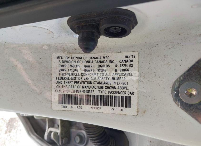 Photo 9 of 2019 Honda Civic SPORT (VIN 2HGFC2F86KH558347)